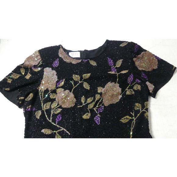 Sean Collection Silk Sequin Top LARGE Women's Glam Country Club Yacht Gala - Picture 3 of 13